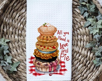 Pie Baking Kitchen Towel, Fall Dish Cloth, Autumn Pie Season, Thanksgiving Kitchen Linen