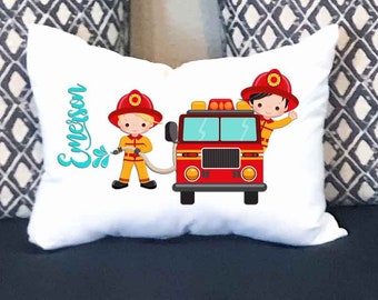 Fireman Personalized Kids Pillowcase,  Firetruck Name Pillowcase, Personalized Toddler Pillowcase