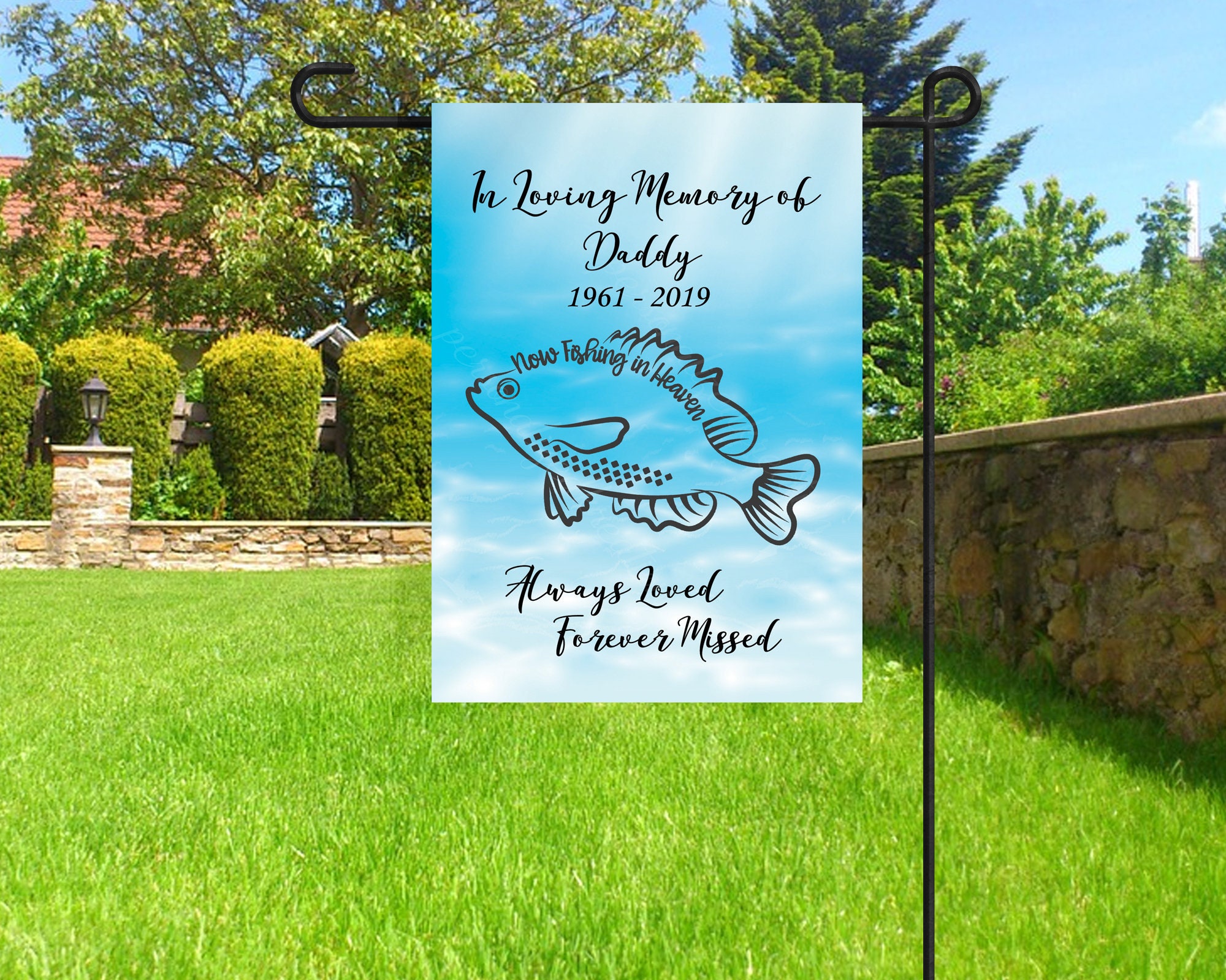 Fishing in Heaven Personalized Memorial Flag, Cemetery Decoration