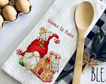 Personalized Christmas Gnome Kitchen Towel, Gingerbread House Dishcloth, Holiday Gnome Decor, Baking Holiday Gift, Christmas Kitchen,