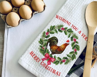 Merry Christmas Chicken Kitchen Towel, Christmas Kitchen Decor,  Christmas Dishcloth, Christmas Kitchen Linen, Christmas Gift, Kitchen Gift