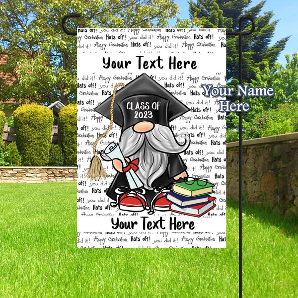 Graduation Gnome Flag, Personalized Graduation Gifts, Graduation Decor