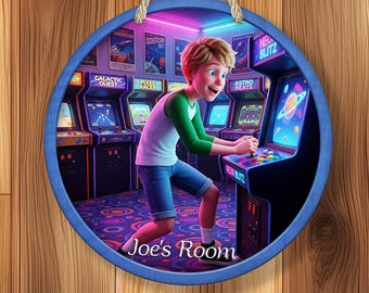 80s Arcade Gamer Sign for Boys, Personalized Retro Gaming Room Wall Decor