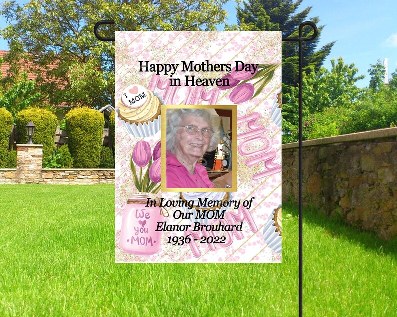Drapeau photo de la fête des mères commémorative, drapeau personnalisé, drapeau sur mesure, drapeau de jardin, drapeau de sympathie, cadeaux de sympathie, perte de mère WITH PHOTO