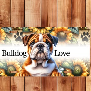 Personalized Bulldog License Plate - Custom Dog Sunflower Plate - Cute Pet Lover Car Tag - Rustic Floral Name Plate - Gift for Dog Owners