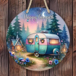 Personalized Fairyland Camper Sign – Retro Trailer Night Scene Whimsical Glamping Decor, Camping Gift, Retirement Gift, Grandparent Gift