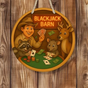 Blackjack Barn Sign – Funny Farmhouse Casino Decor, Rustic Animal Poker Night Gift, Game Room Decor, Novelty Gift