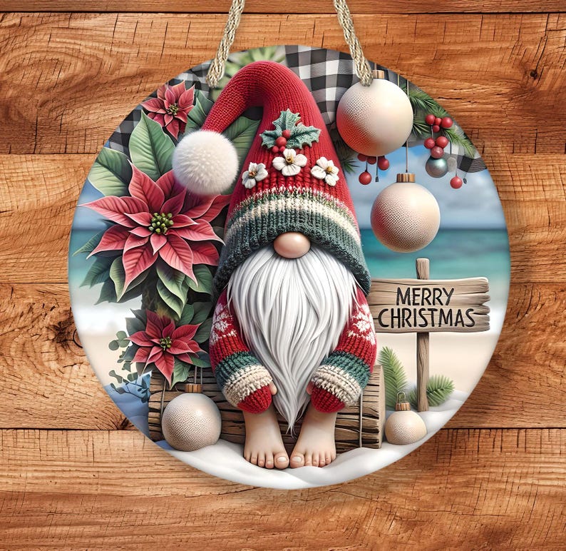 Christmas Gnome Beach Sign: Rustic Coastal Holiday Wall Decor - Etsy