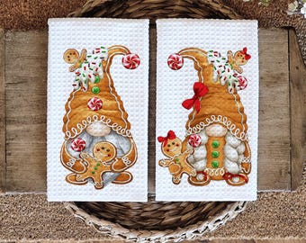 Christmas Gnome Gingerbread Kitchen Towel, Gnome Holiday Dish Cloth, Gnome Christmas Decor, Christmas Dish Towels, Gnome Holiday Gift