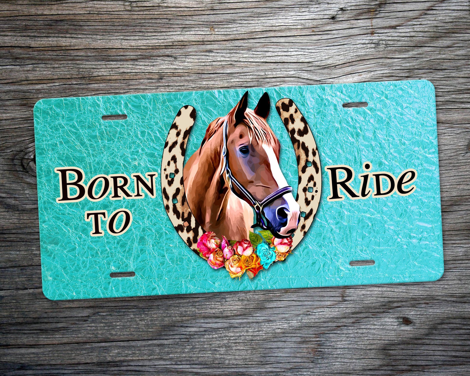 Horse License Plate Horse Leopard and Teal Car Tag Etsy