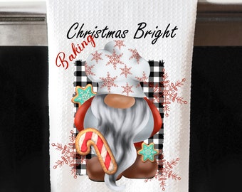 Gnome Baker Christmas Towel, Personalized Gnome Towel, Baking Gnome Holiday Dish Cloth