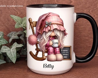 Personalized Ceramic Gnome Coffee Mug | Custom Name Cup | Unique Gift for Coffee Lover | Country Gnome Decor | Dishwasher Safe