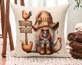 Charming Farmhouse Chicken Pillow, Chicken Pillow Cover, Rustic Home Decor, Chicken Gift, Chicken Lover Gift. Chicken Home Decor