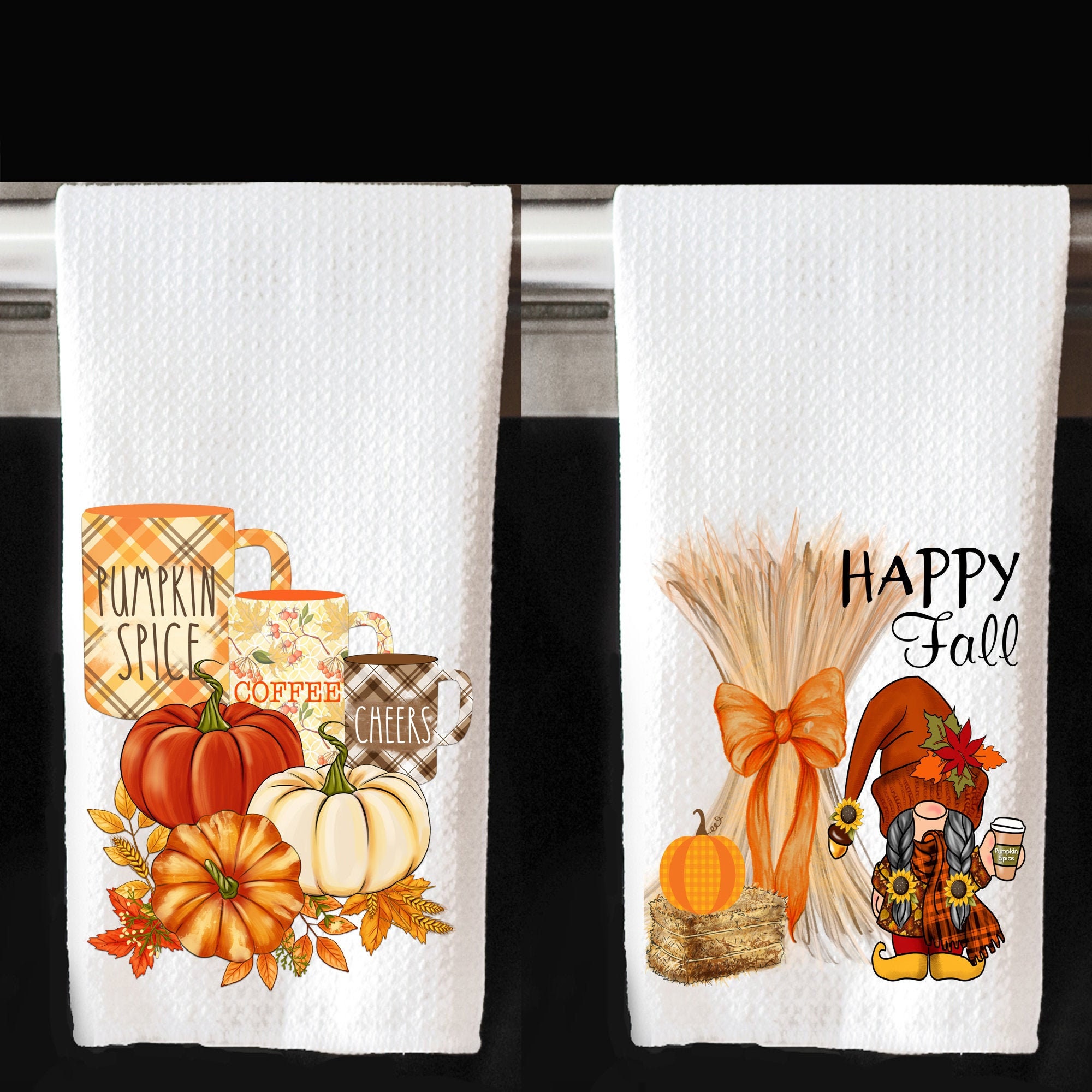 Fall Autumn Gnome Pumpkin Spice Cotton Tea Towels Kitchen