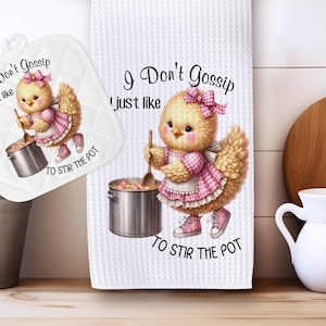 Funny Kitchen Towel, Farmhouse Decor, Chicken Kitchen Decor, Chicken Gifts, Cute Chicken Towels, Chicken Potholder, Funny Chicken Dishcloth