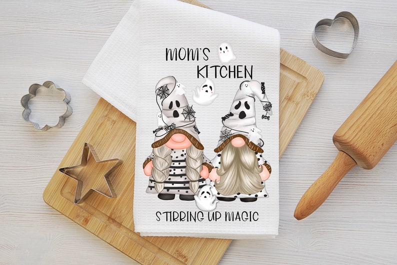 Personalized Halloween Gnome Ghost Kitchen Towels Custom Happy