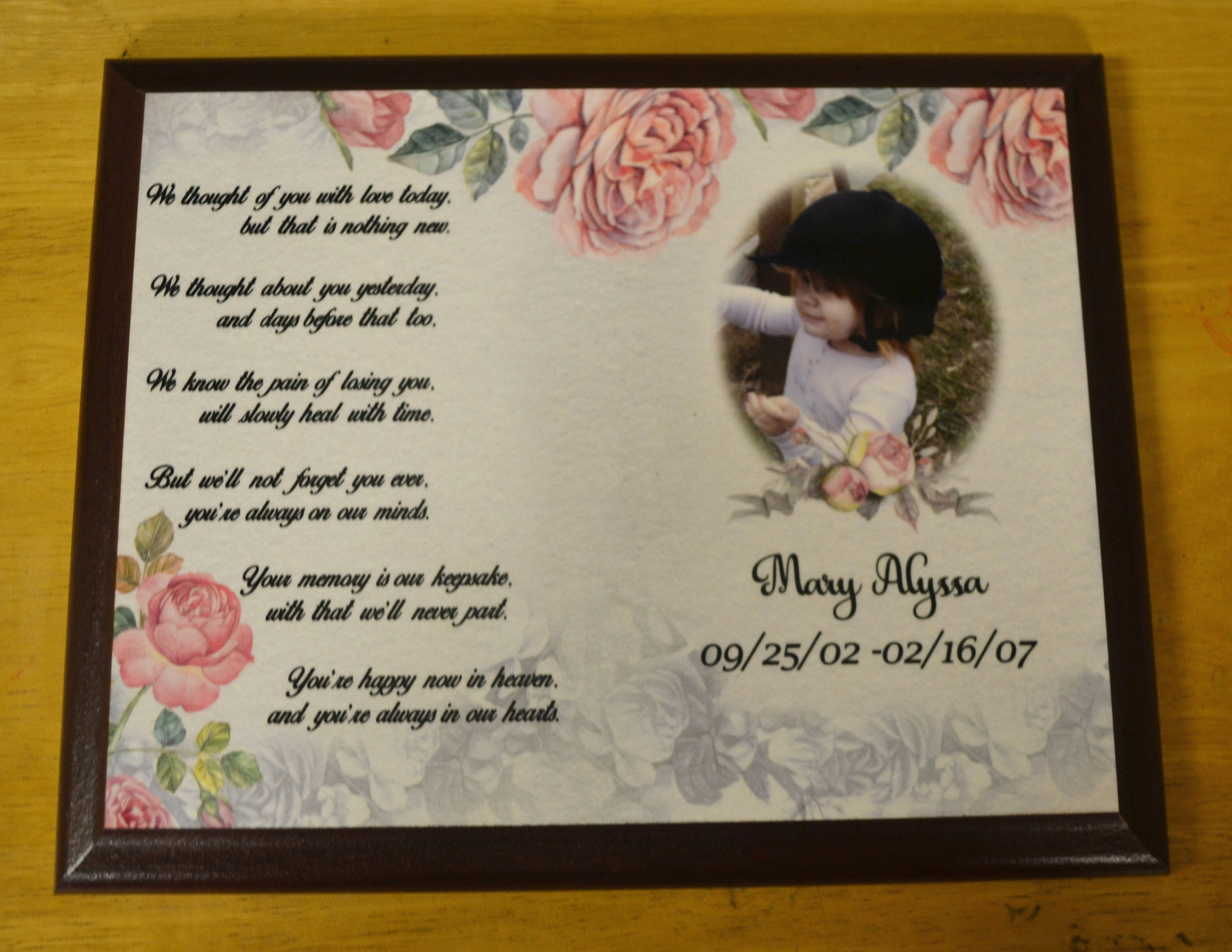 Memorial Plaque Sympathy Plaque Photo Gifts Sympathy Gifts Etsy UK