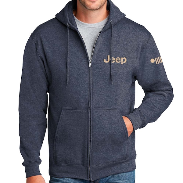 Sweat-shirt à capuche zippé Jeep® Freedom To Roam pour hommes - Bleu marine chiné