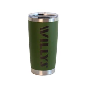 May include: A green stainless steel tumbler with a black "WILLY'S" logo.