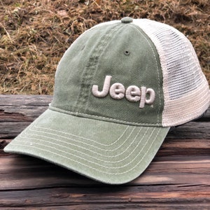 Hat - Jeep Garment Washed Trucker - Drab Green