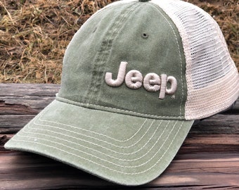 Hat - Jeep Garment Washed Trucker - Drab Green