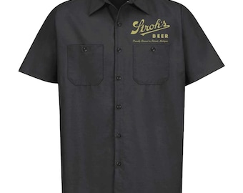 Mens Stroh's Beer Script Mechanic Shirt - Black
