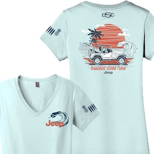 Ladies Jeep® Wrangler Beachin' Good Time V-neck - Seaglass Blue