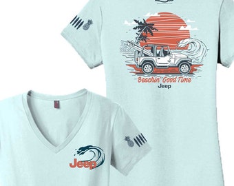 Für Sie und Ihn ❤Jeep ® Wrangler Beachin 'Good Time V-Ausschnitt - Seaglass Blue
