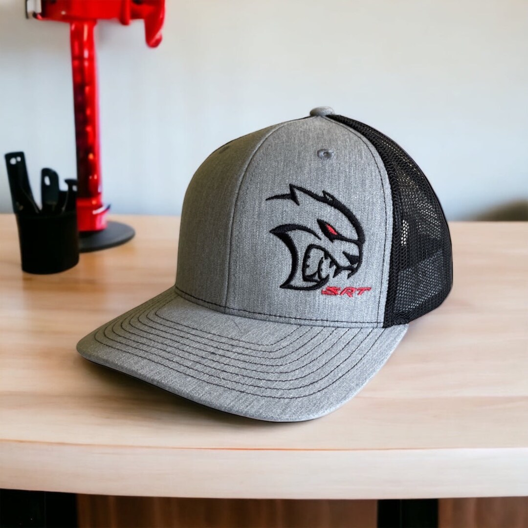 thumbnail image 2 of Yupoong Mopar Gray Snapback Hat – Flat Bill – Dodge Hemi SRT RT Logo – Cotton Blend 2 of 5