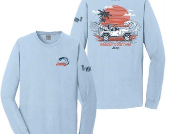 Mens Jeep® Wrangler Beachin' Good Time Longsleeve T-Shirt - Beach Wash Glacier Blue