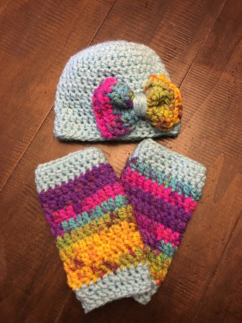 Crochet Baby Leggings and Matching Hat with Bow 6 months Etsy