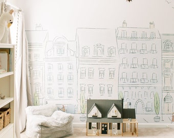 Parisian Street Mural - Nursery Paris Wallpaper | Paris Wall Art