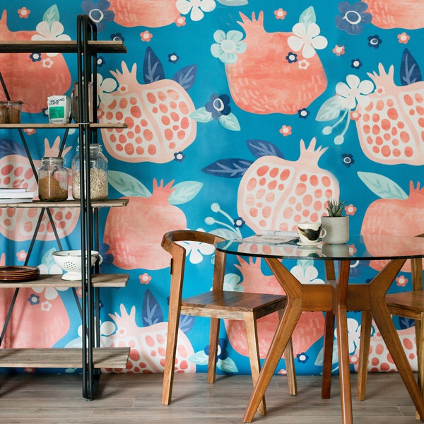 Pomegranate Wallpaper - Peel And Stick Vinyl, Peel And Stick Wall, Peel And Stick Mural, Pomegranate Mural, Pomegranate Wall