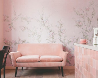 Sweet Laurel Mural - Soft Pink Floral Wallpaper