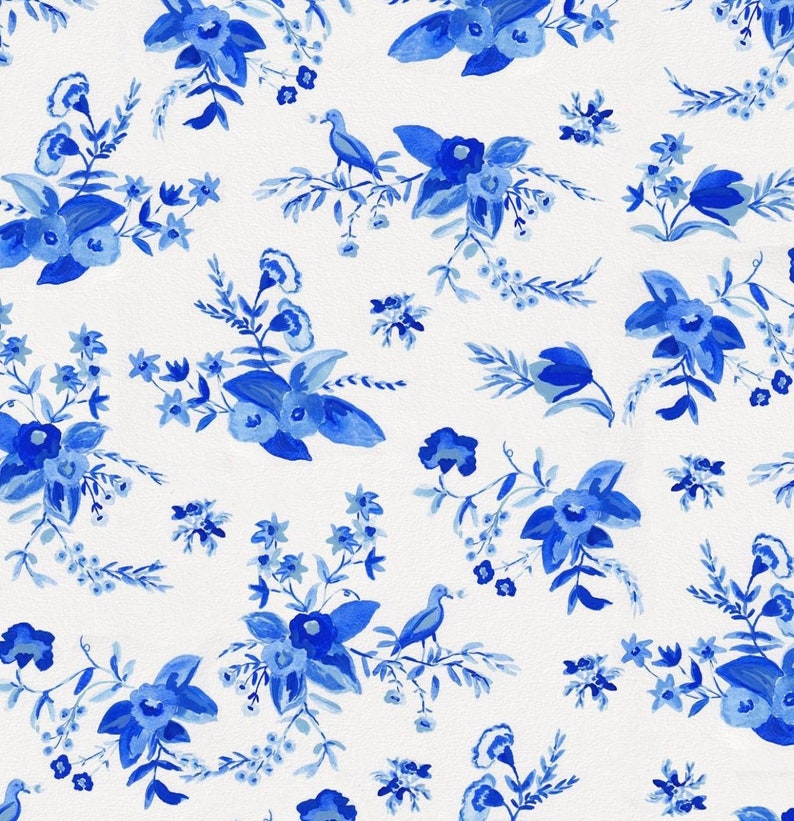 Fondo de pantalla de porcelana Bridgerton inspirado vintage azul fondo de pantalla / decoración de la guardería imagen 4