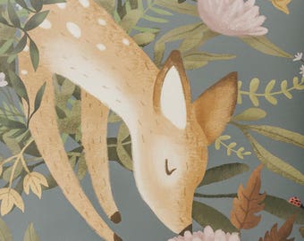 OH Deer Wallpaper Dark Forest Bunny Scene Mural Floral - Etsy OH Deer Wallpaper Dark Forest Bunny Scene Mural Floral - Etsy