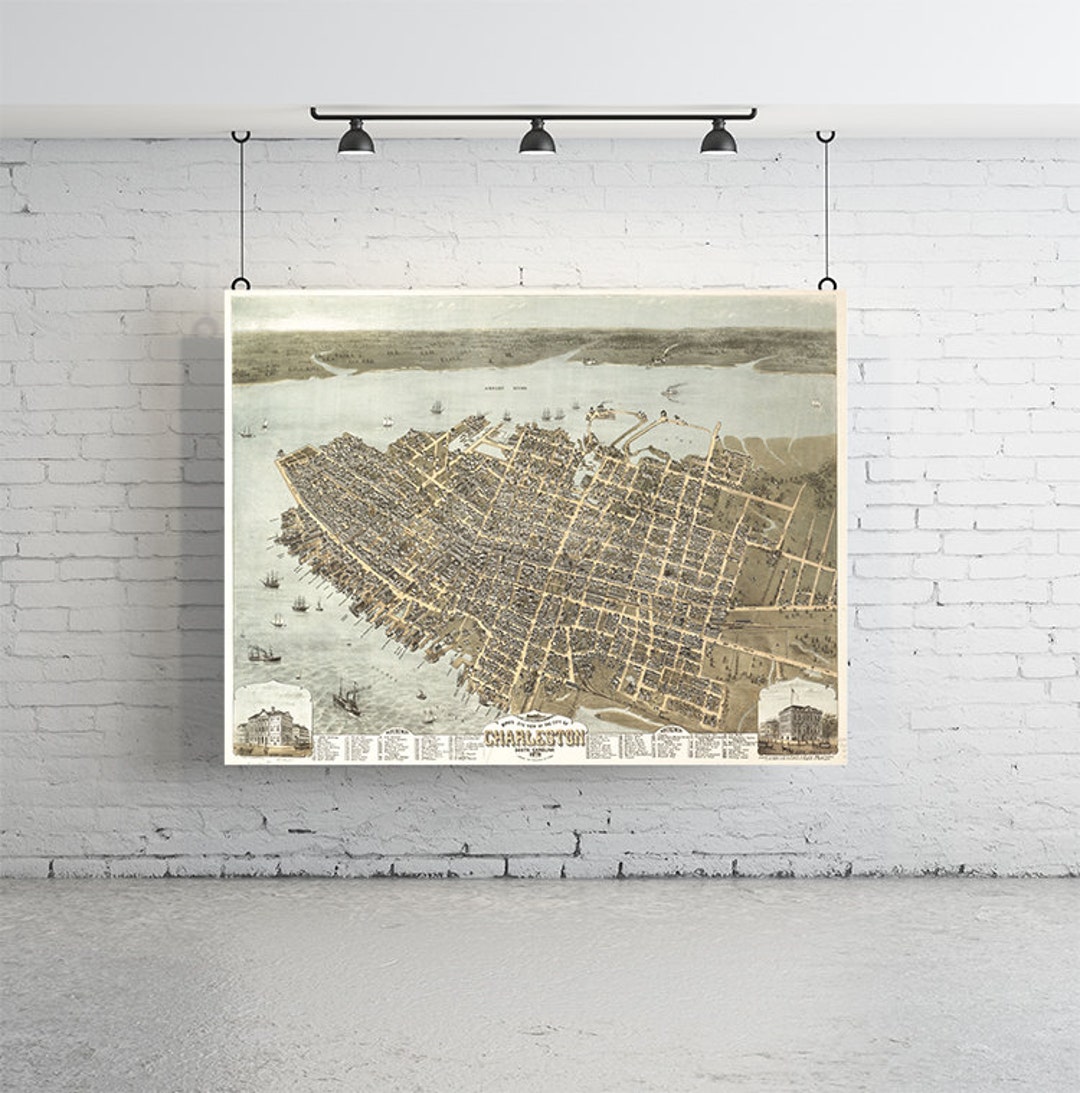 Map of Charleston Print Vintage Map Large Wall Art - Etsy