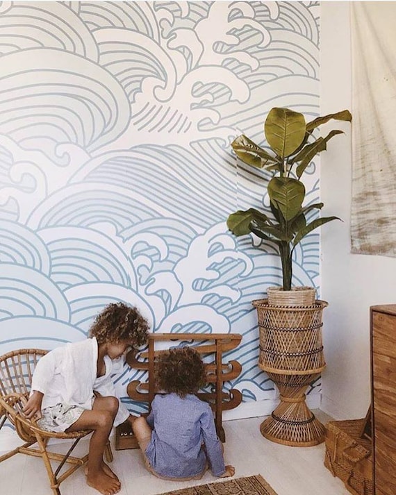 Bombora Mural Blue Contemporary Wallpaper Etsy