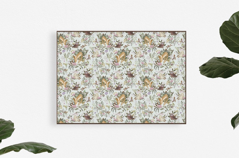 OH Deer Wallpaper Light Forest Bunny Scene Mural Floral Nursery Wallpaper image 8