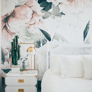 Blush Floral Wallpaper Vintage Mural Watercolor Wallpaper image 4