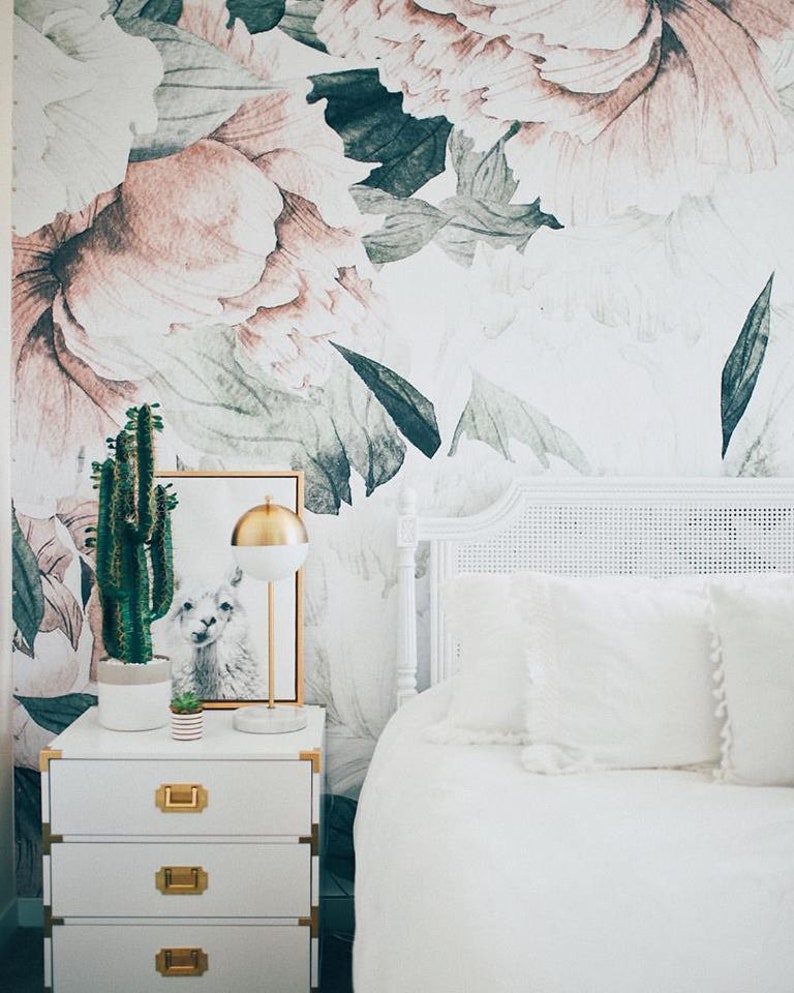 Blush Floral Wallpaper Vintage Mural Watercolor Wallpaper image 4