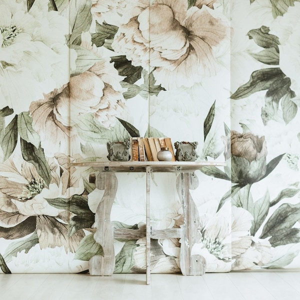 Blush Floral Wallpaper - Vintage Mural | Watercolor Wallpaper