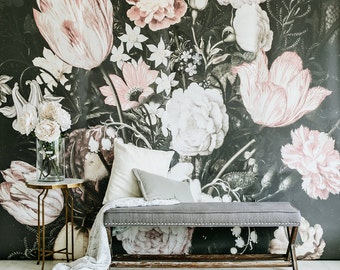 Blossoms Mural - Dark Floral Wallpaper / Nursery