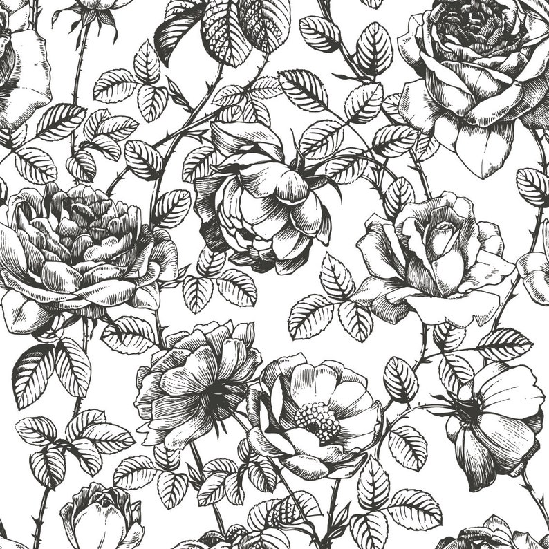 Carta da parati floreale in bianco e nero - Carta da parati per l'asilo nido immagine 4