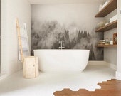 Foggy Hills Mural - Black and White Wallpaper | Large Wall Art