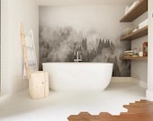 Foggy Hills Mural - Black and White Wallpaper | Large Wall Art