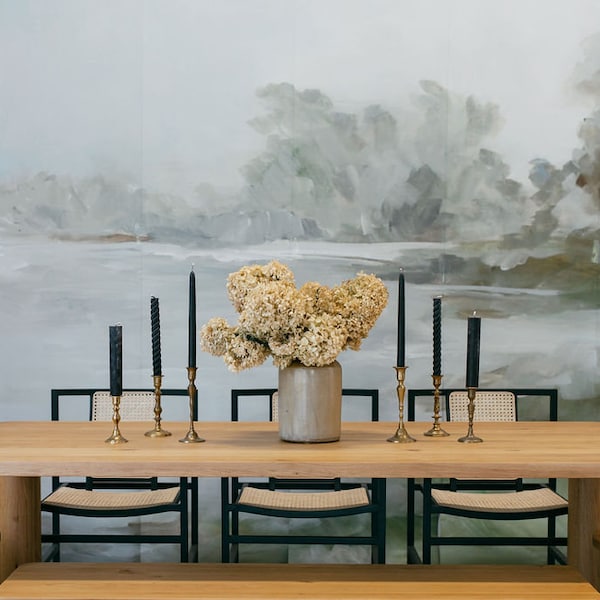 Misty Morning - Vintage Mural | Tapeta akwarelowa