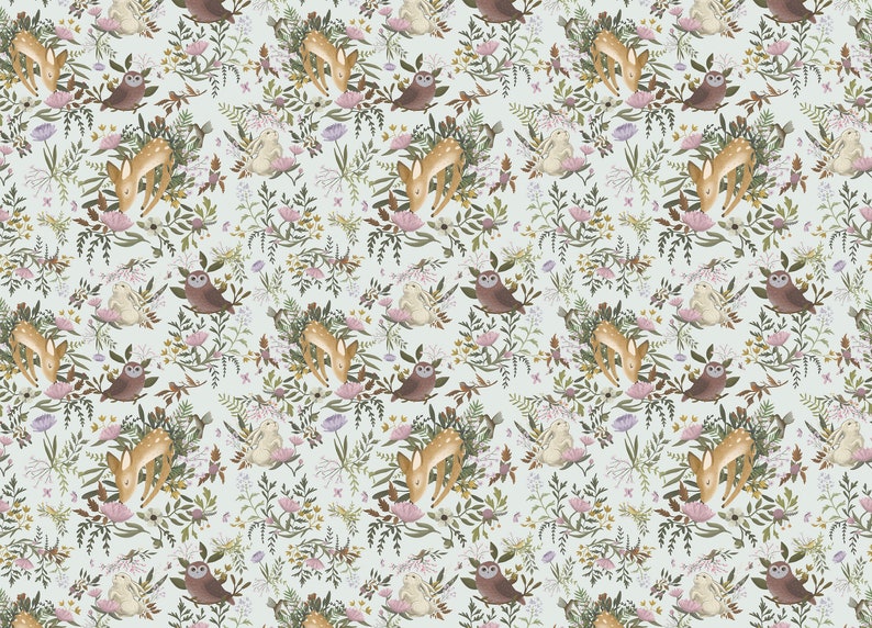 OH Deer Wallpaper Light Forest Bunny Scene Mural Floral Nursery Wallpaper image 7