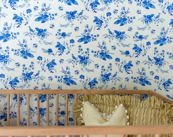 Porcelain Wallpaper - Bridgerton Inspired Vintage Blue Wallpaper | Nursery Decor