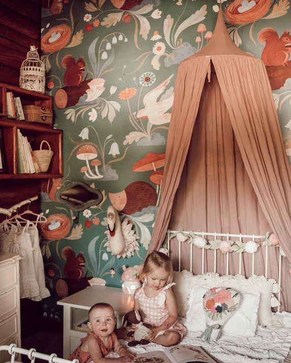 Nursery Wall, Girl Nursery Decor, Nursery Wallpaper, Modern